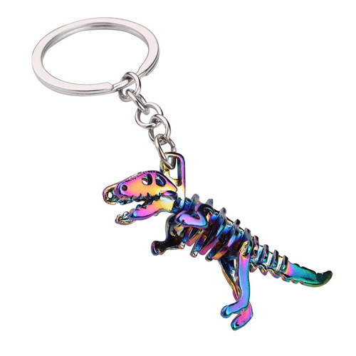 Alloy Colorful Skull Dinosaur Keychain Halloween Skeleton Horror Key Pendant Small Gift Keychain Pendant