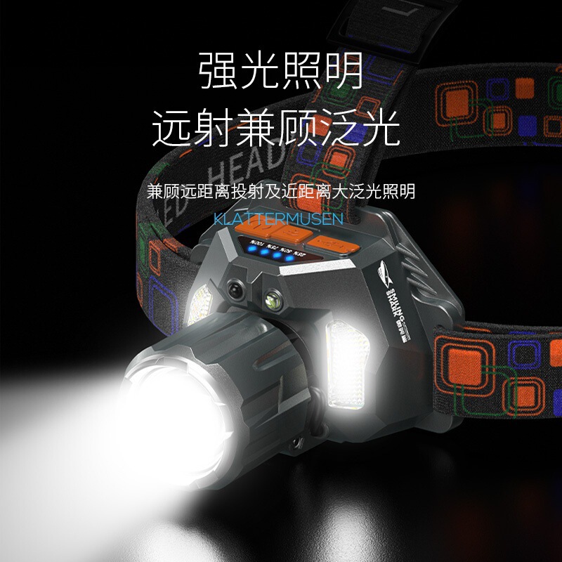 挥手感应带电显头灯伸缩变焦三色光源头戴灯聚泛光USB充电照明灯|undefined