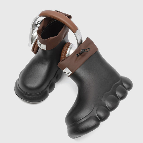Cross-border fashion women's EVA thick-soled rain boots, waterproof drawstring, Korean-style versatile outdoor waterproof boots, comfortable and warm water shoes.