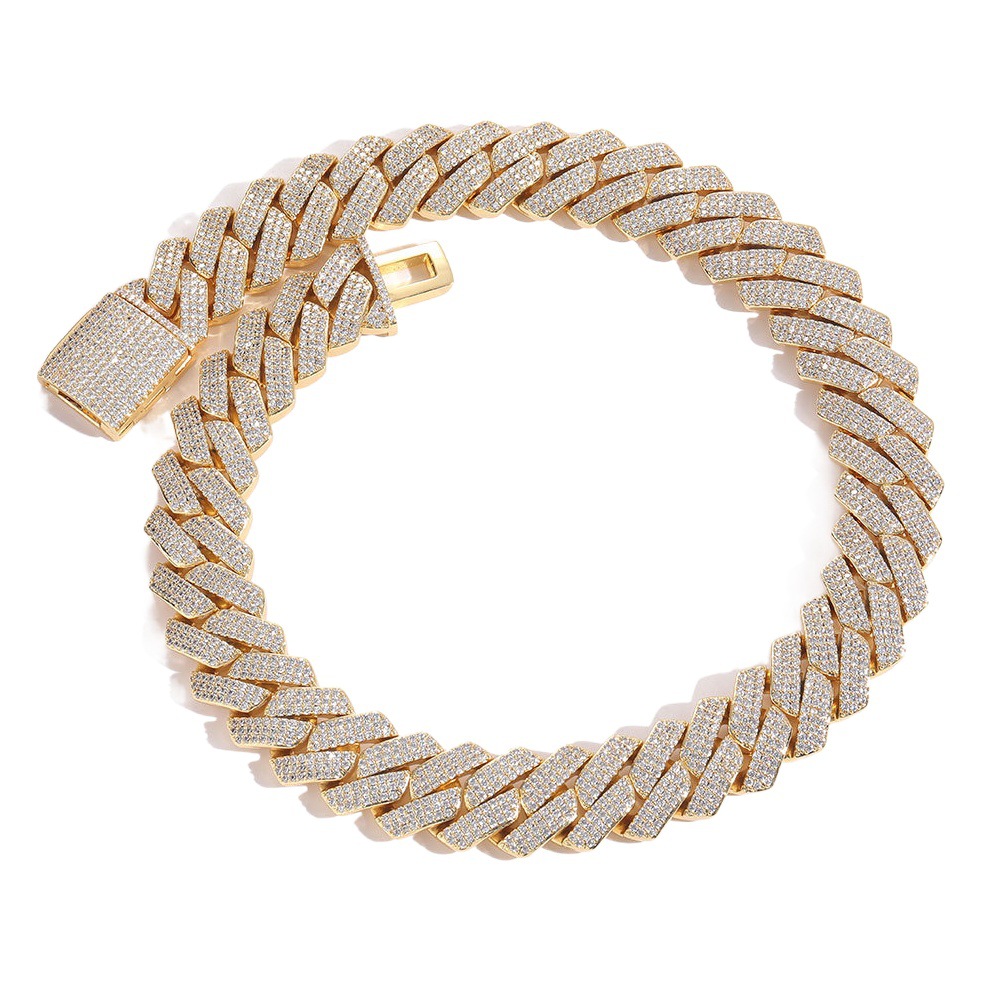 Marca de moda europea y americana hombres pulsera 20mm Flip hebilla tres filas circón rombo cadena cubana gruesa hip hop collar al por mayor