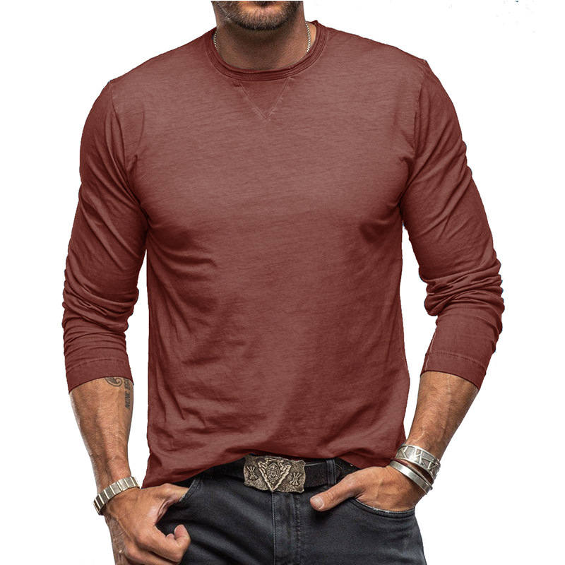 2024 otoño e invierno nuevo estilo de los hombres transfronterizos de manga larga camiseta de cuello redondo comercio exterior hombres de algodón puro camisa de fondo blusa de Amazon