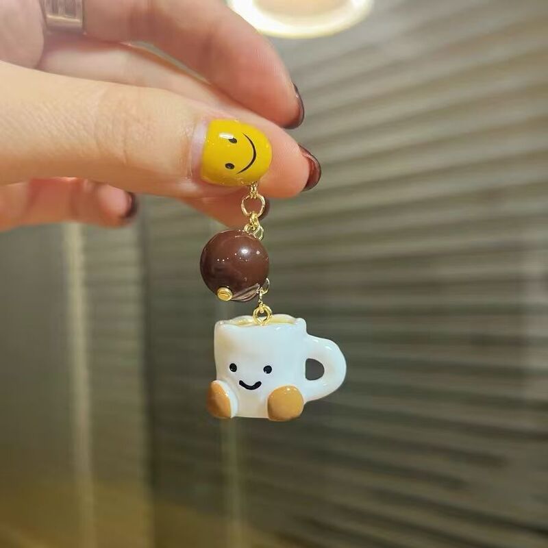 Cute Coffee Fudge Hand-made kt Food Play Snapper Burned Smiley Face Cup Pendant Original Design