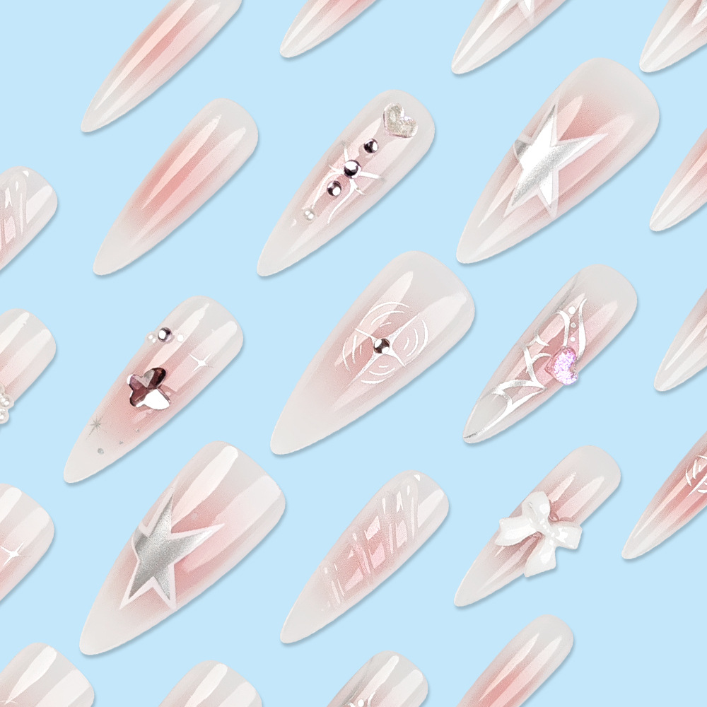 Rosa lindos arcos tridimensionales para usar uñas de punta de comercio exterior 24 piezas de fabricación directa de uñas
