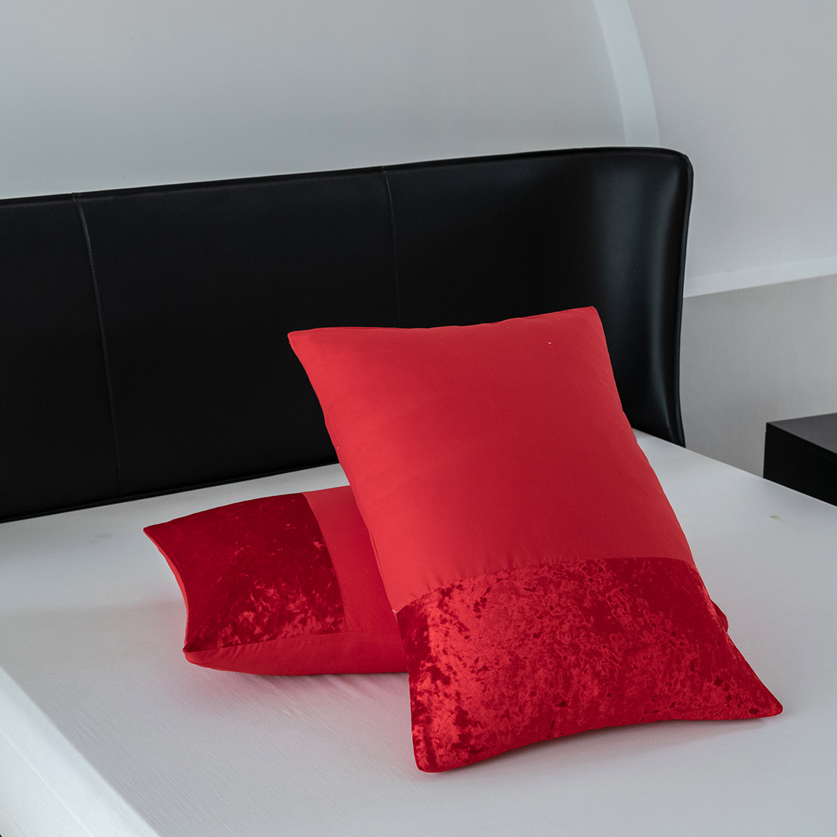 Solid color velvet patchwork red bedding three piece set_voghion.com