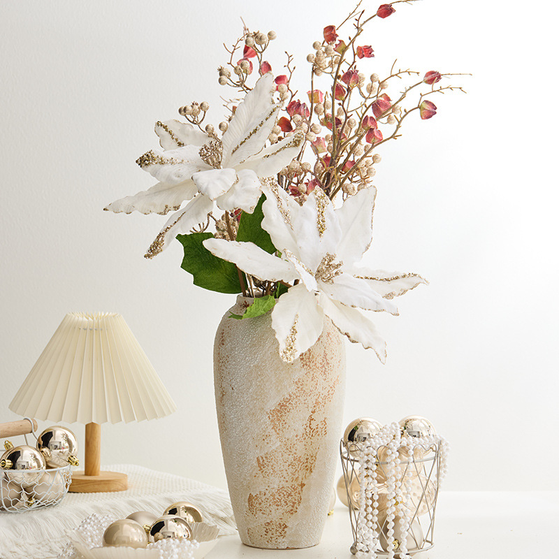 Nuevas flores de Navidad blancas grandes transfronterizas decoraciones de Navidad flores simuladas festivas decoración de flores DIY