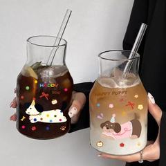 个性玻璃杯女高颜值家用喝水奶茶果汁杯子咖啡杯大容量吸管杯水杯