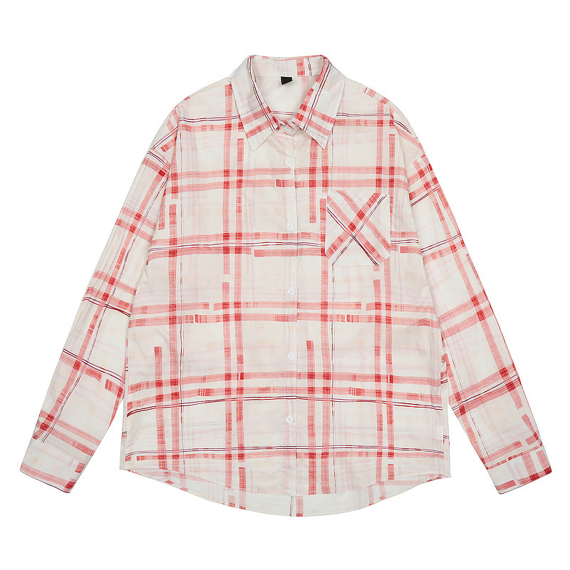 2025 Red Plaid Shirt Jacket for Men and Women in Spring and Summer Lazy Style Loose Thin Sun Protection Contrast Design Top 2025 Red Plaid Shirt Jacket for Men and Women in Spring and Summer Lazy Style Loose Thin Sun Protection Contrast Design Top