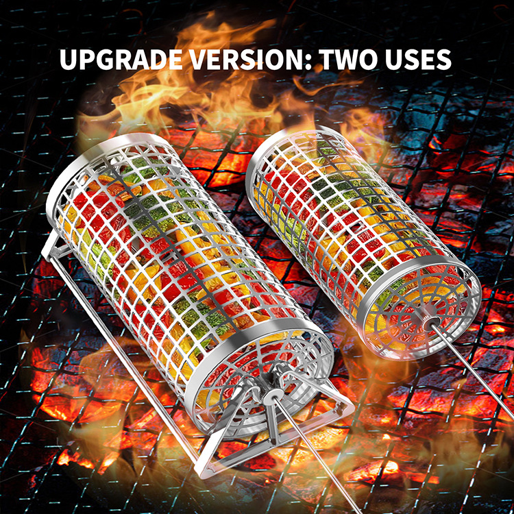 Cross -border circular barbecue grill barbecue basket outdoor BBQ smoked cage portable barbecue net rolling grill net 4