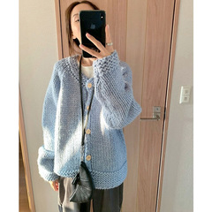 韩系慵懒风软糯粗针棒毛衣外套女秋冬宽松显瘦高级感针织开衫上衣