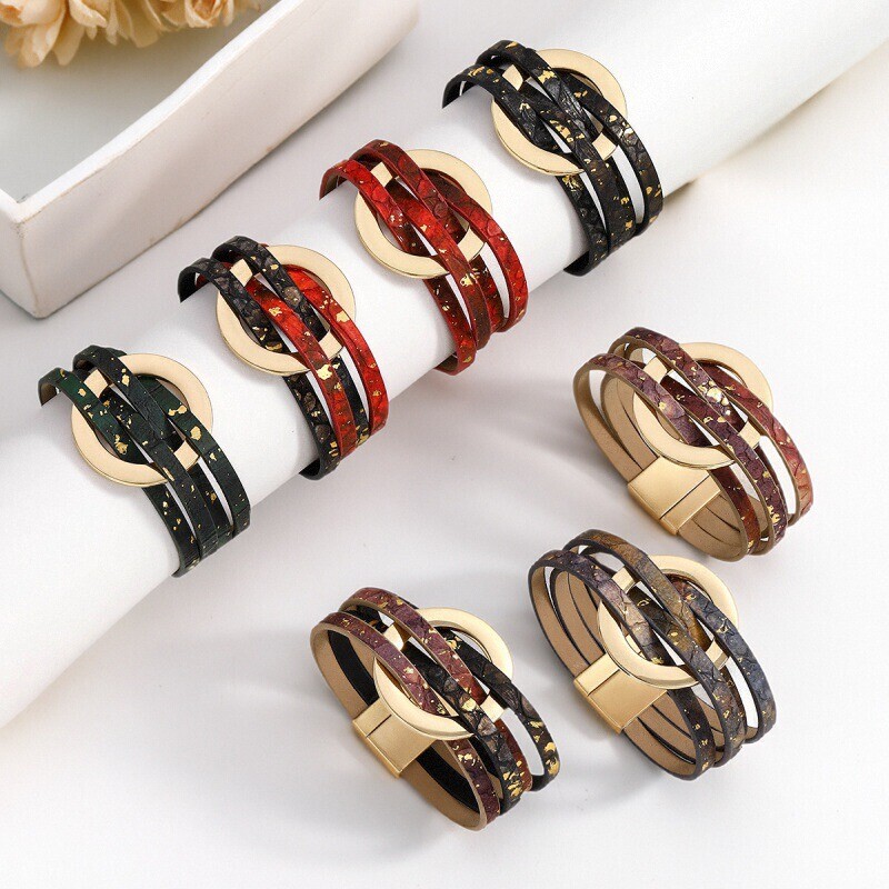 Cross-Border European and American Popular Cross Leather Bracelets for Women, Fashionable Color Matching Rings, Multi-Layer Wristbands, Magnetic Buckle Bracelets Wholesale Cross-Border European and American Popular Cross Leather Bracelets for Women, Fashionable Color Matching Rings, Multi-Layer Wristbands, Magnetic Buckle Bracelets Wholesale