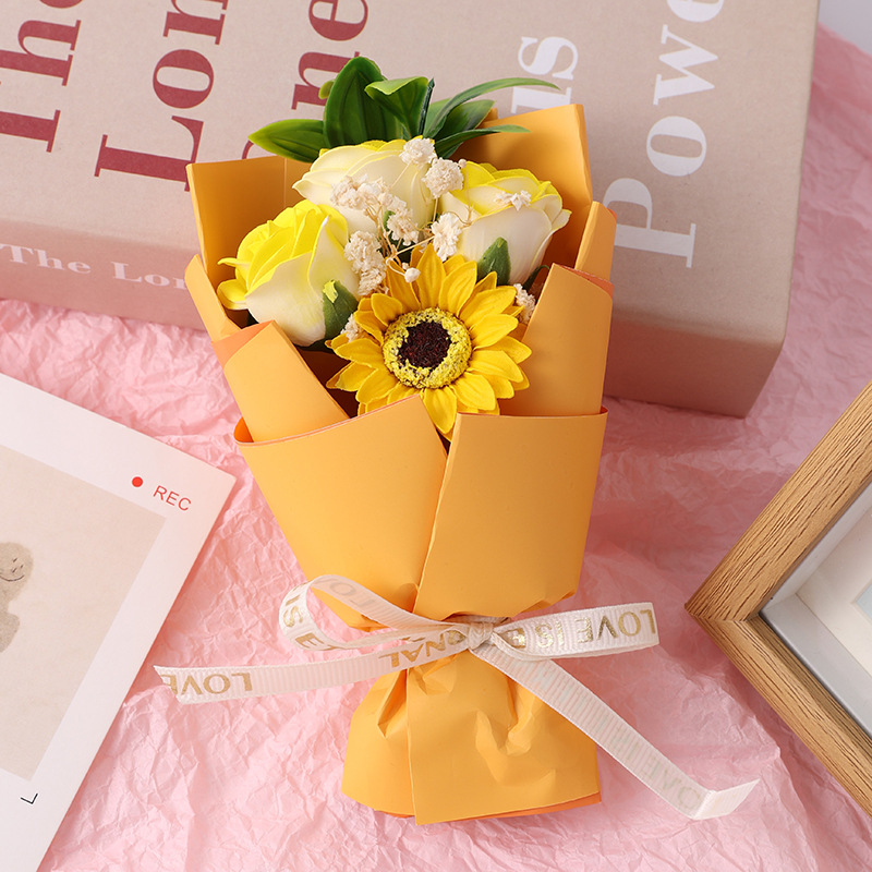 Regalo de San Valentín mini ramo de flores girasoles, flores secas eternas con estrellas exquisitas