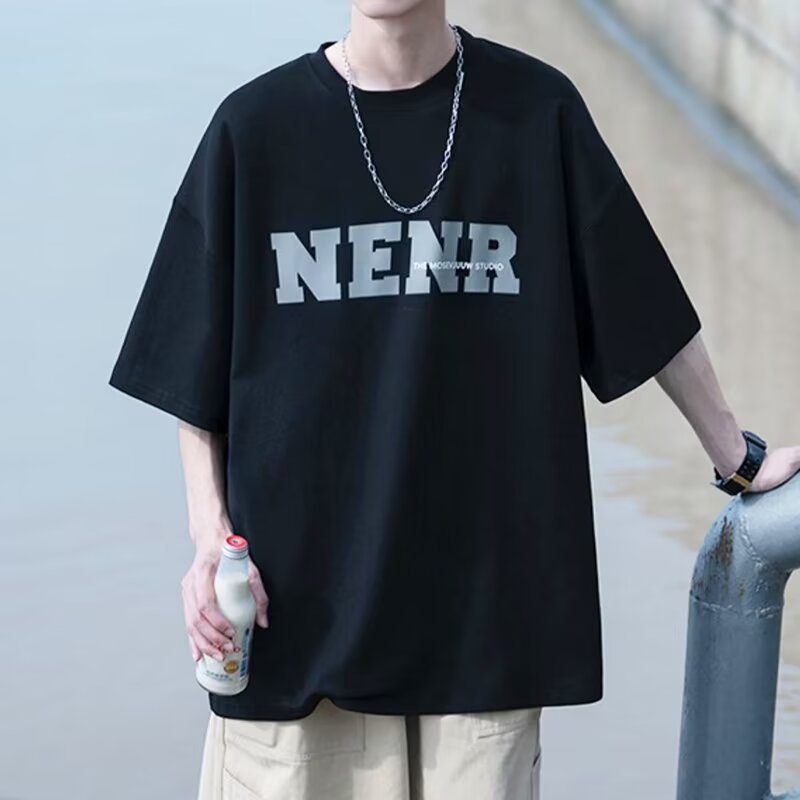 2025重磅短袖T恤男款夏季潮牌潮流寬鬆男士衣服美式大碼學生體恤