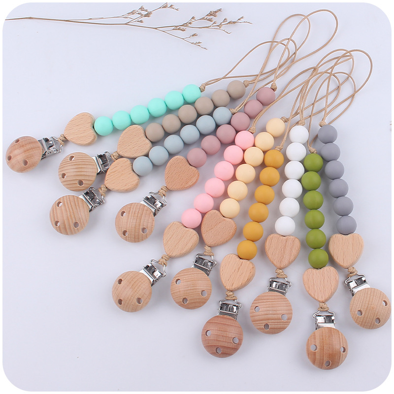 Nuevo bebé de dibujos animados Beech amor mordedor creativo bebé DIY silicona mordedura chupete cadena anti-gota cadena