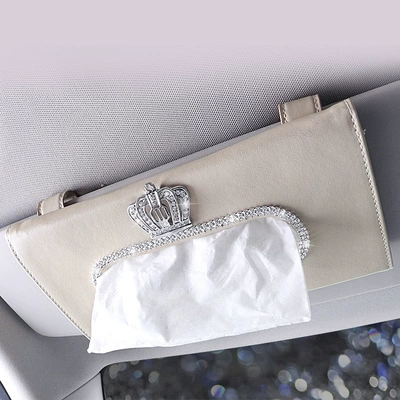 Car Diamond-Encrusted Paper Box Hanging Car tissue box/set - crown-beige