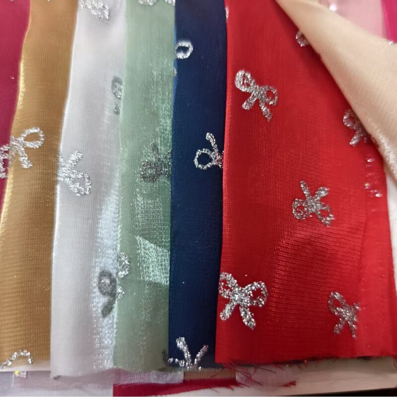 Factory Direct Sale Chiffon Fabric with Silver Foil, Bow, Heart, Laser Design, Children's Clothing, Lolita Hair Accessories, Cheongsam, Cross-Border Fabric Factory Direct Sale Chiffon Fabric with Silver Foil, Bow, Heart, Laser Design, Children's Clothing, Lolita Hair Accessories, Cheongsam, Cross-Border Fabric