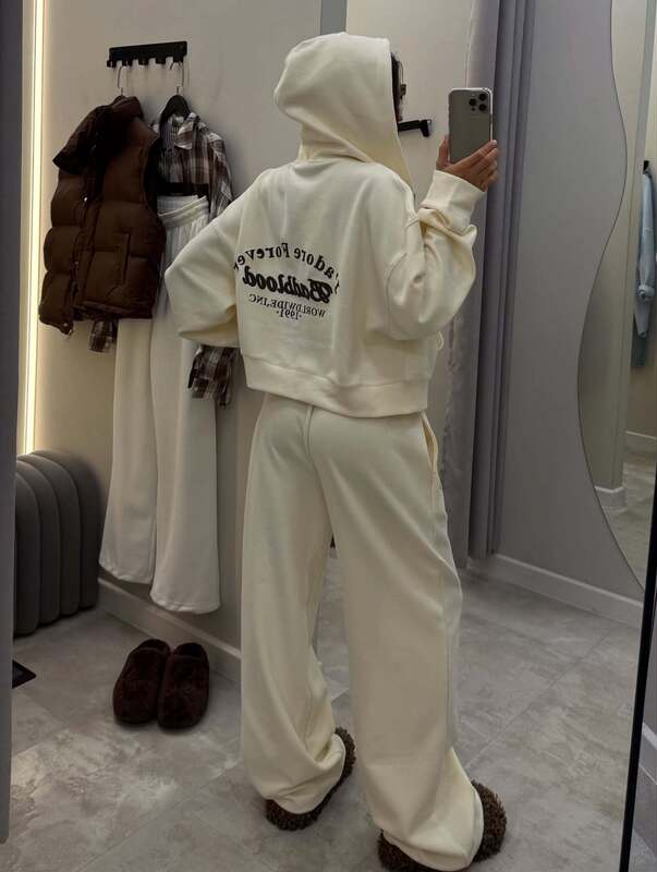 欧美跨境外贸卫衣套装女2025秋新款刺绣宽松显瘦拉链开衫阔腿长裤|undefined
