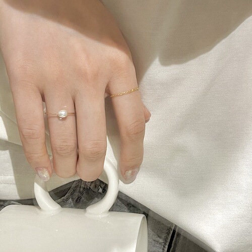 Colorful and slim American 14k gold-filled stackable washable retro pearl simple ring ring for women