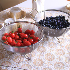 Household fine mesh storage basket stainless steel double handle reinforced rice washing dish washing fruit basket kitchen stainless steel draining basket