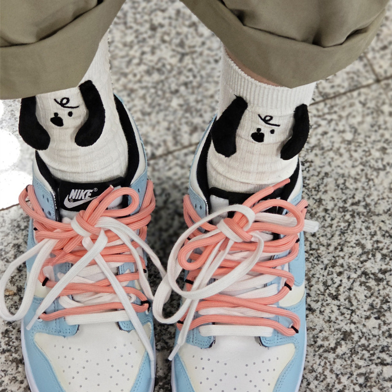 A Pair of Dog Head Trendyy Couple Embroider Hand-Sewn Stereo Plush Ears Puppy Head Cotton Socks White Cotton Socks