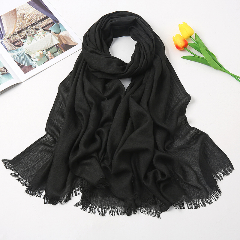 Women's Fashion Solid Color Cotton Tassel Cotton Linen Scarves display picture 8