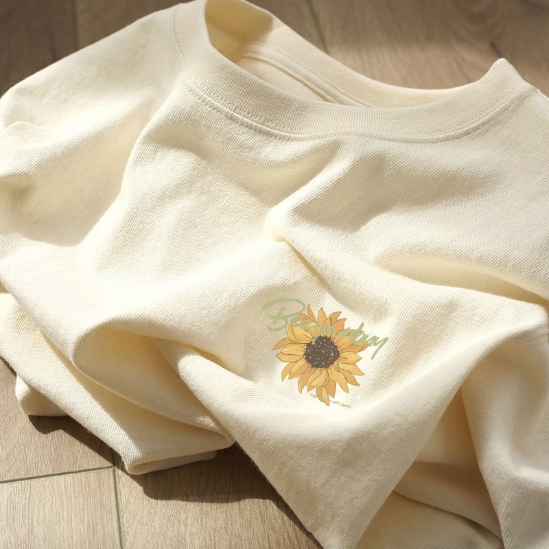 Cotton Japanese retro apricot summer T-shirt