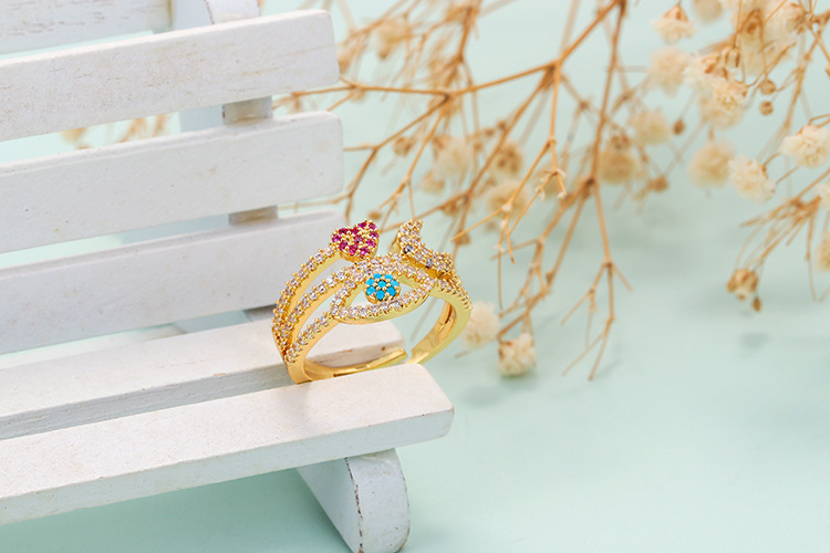 Earrings Classification Housewarming, Anniversary, Business, Wedding, Travel, Birthday, Festival Occasion Vintage Color Eyes Star Moon Double-layer Open Zircon Ring