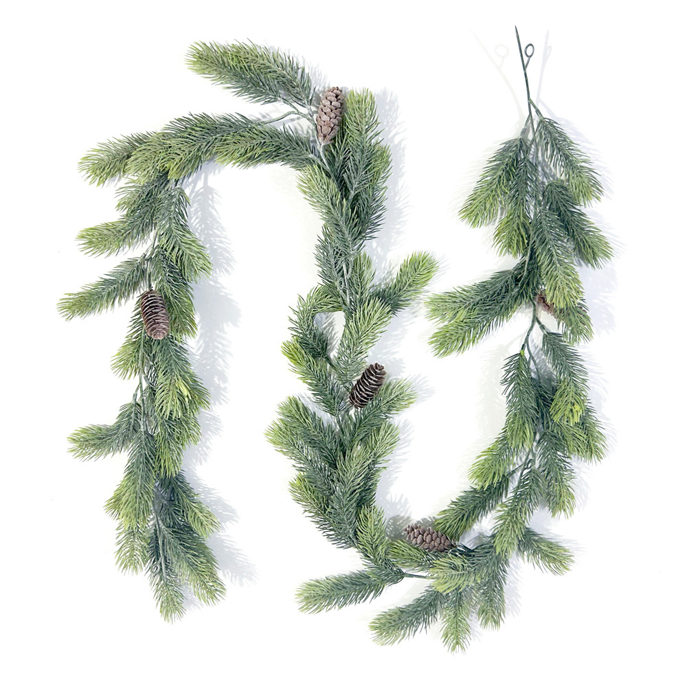 亚马逊仿真松针藤条 圣诞节狗尾巴松果壁挂家居门头缠绕装饰