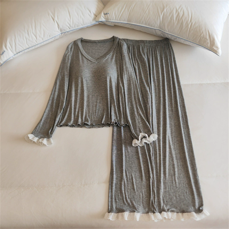 Pijama, autumn long-sleeve, trousers, solid breast pads, set
