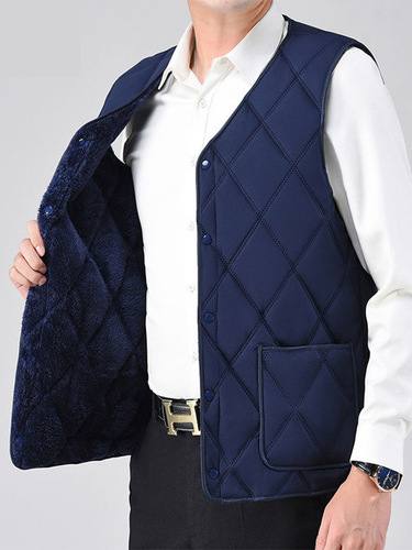 New 2025 Autumn/Winter Men's Fleece Lined Thick Warm Insulated Vest Cozy Cold Proof Large Size Middle-Aged & Elderly Korean Style Shoulder Jacket Father's Gift
