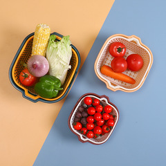 Square double-layer color-matched washing basket household multi-functional vegetable bowl plastic fruit basket large storage draining basket