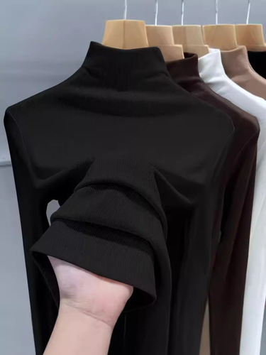 Threaded German velvet 1*1 half turtleneck German velvet bottoming shirt for women, autumn and winter slim fit and warm top