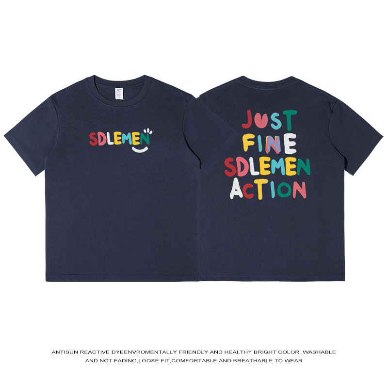 Huiben 紳士服カラフルな手描きの文字半袖メンズ純綿夏の新しいストリートカジュアルトップス Tシャツ卸売|undefined