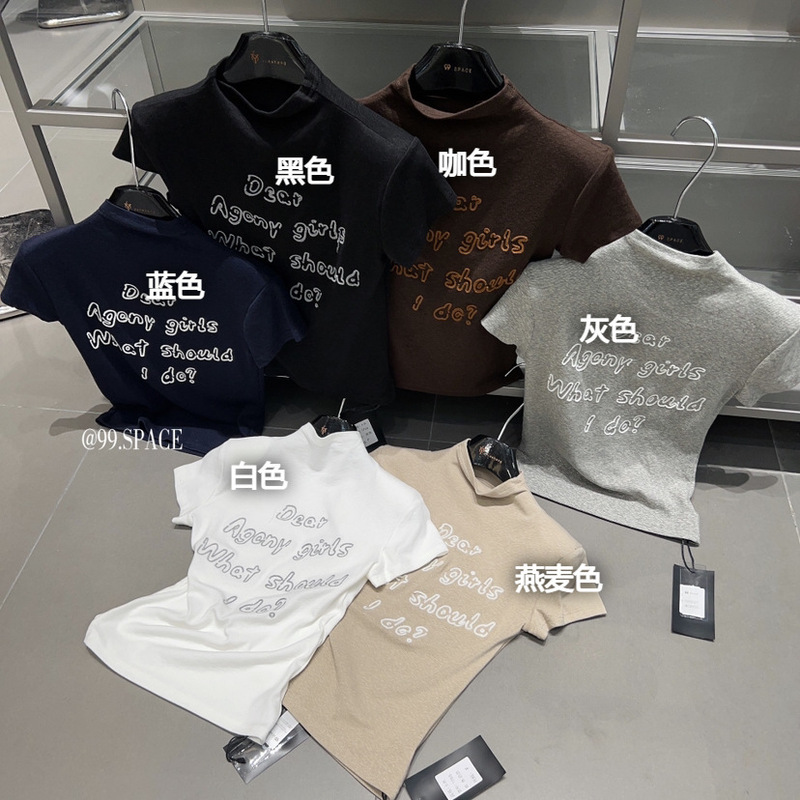 LI（99.SPACE）-夏上新立领时尚字母刺绣显瘦百搭短袖T恤YS1-1765|undefined