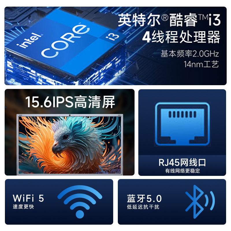Pantalla IPS de 15,6 pulgadas Core i3-5005U Business Office Notebook 16G Memoria grande Portátil delgado y liviano