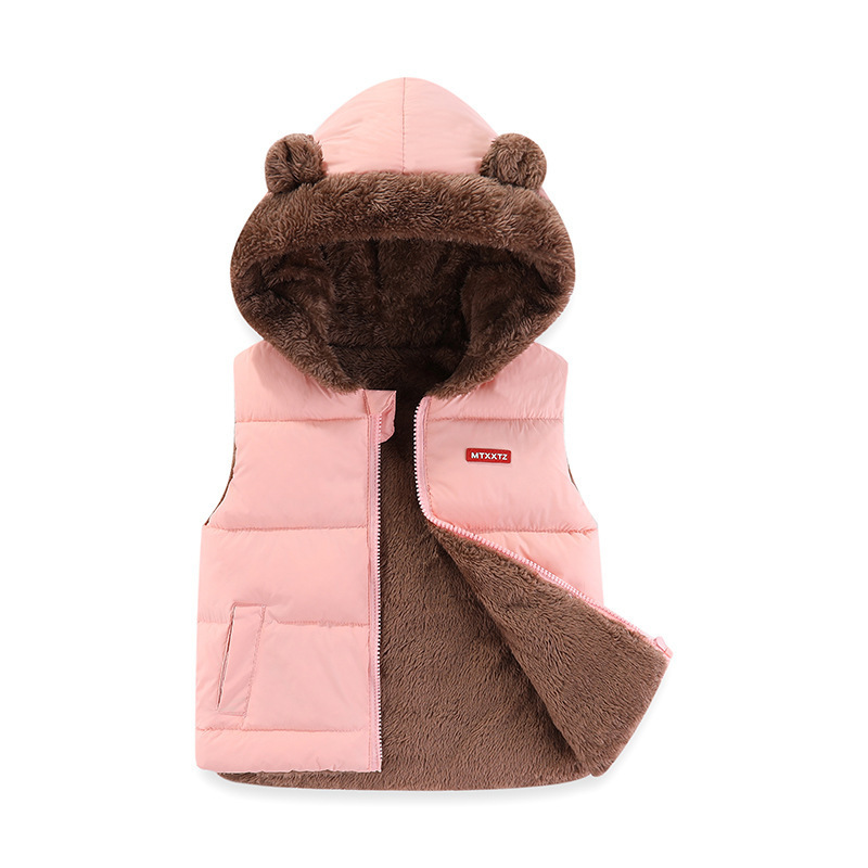 2025 chaleco de cordero de cachemira para niños y niñas nuevo algodón para bebés con chaqueta de algodón con capuzas gruesas para niños calientes