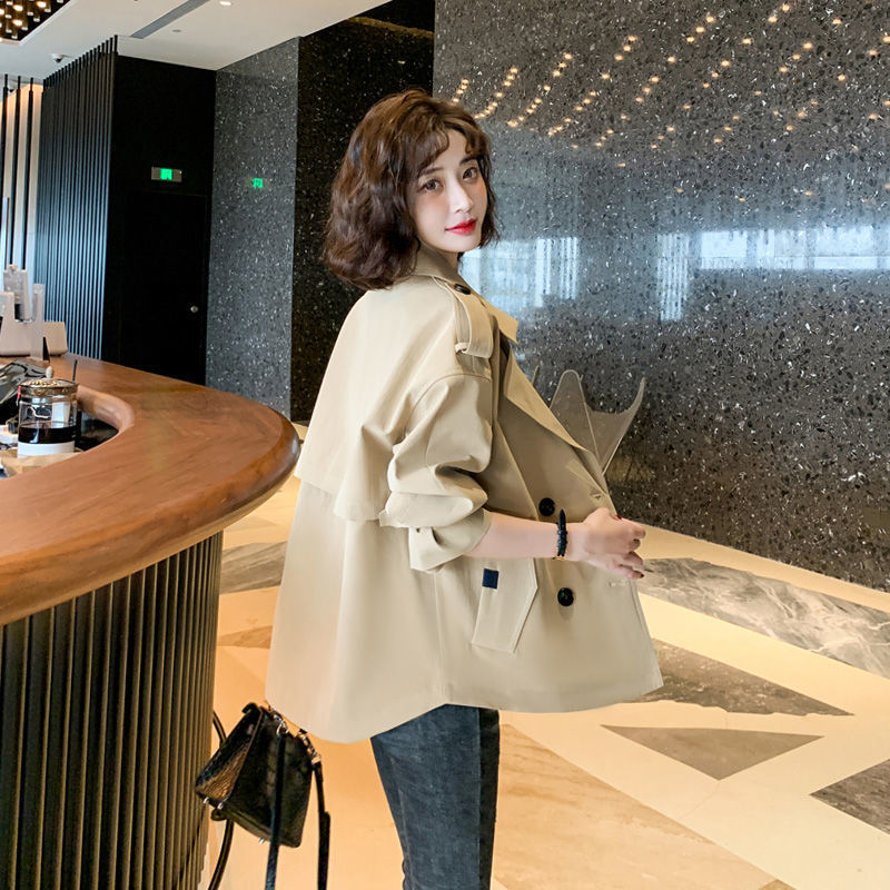 気質の短いトレンチコート女性の韓国版スーツ襟長袖上着2024春秋新ゆるいカジュアルジャケット|undefined