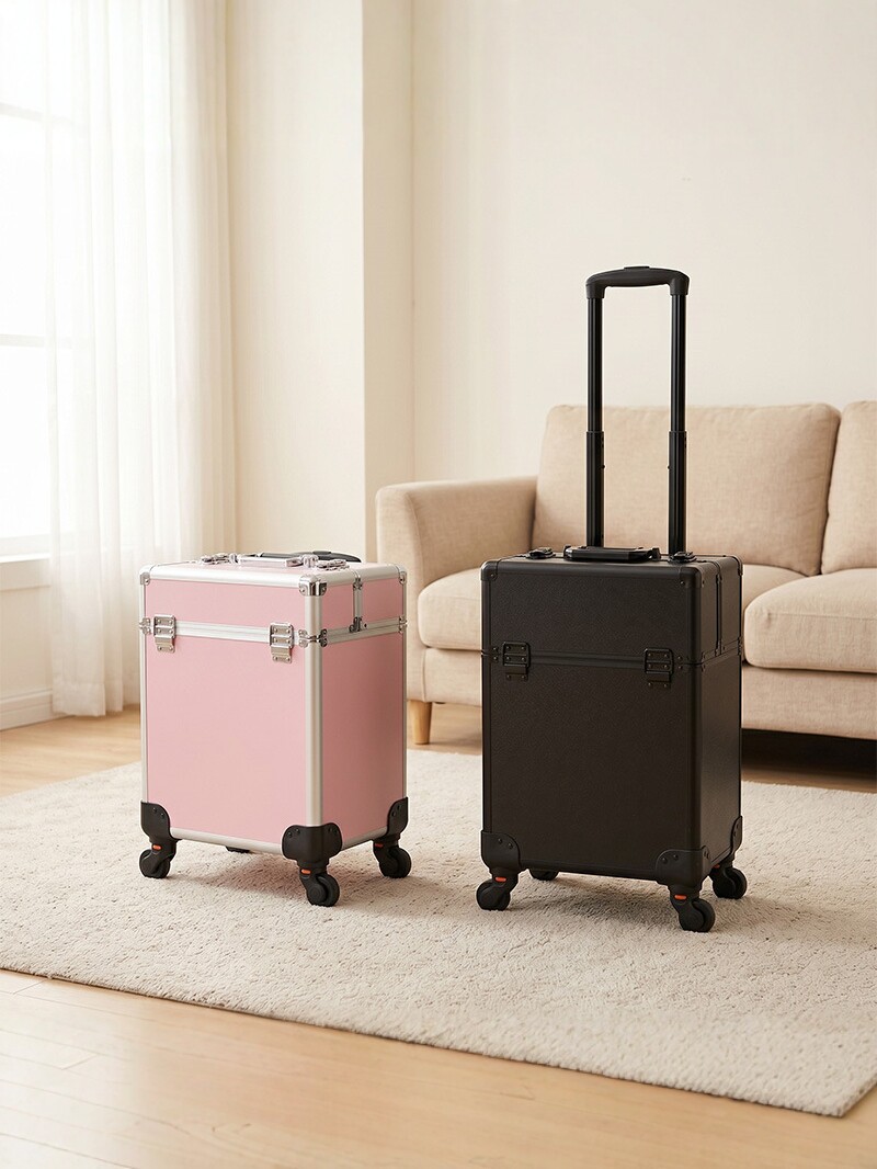 Caja de maquillaje de varilla de tracción transfronteriza de gran capacidad, maquillaje de bordado de uñas, maquillaje con maquillaje, caja de herramientas de peluquería móvil multicapa con bloqueo
