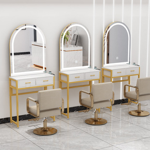 Internet Celebrity Barber Shop Single and Double-Sided Mirror Table Hair Salon with Light Mirror Hair Salon with Cabinet Integrated Hair Cutting Mirror