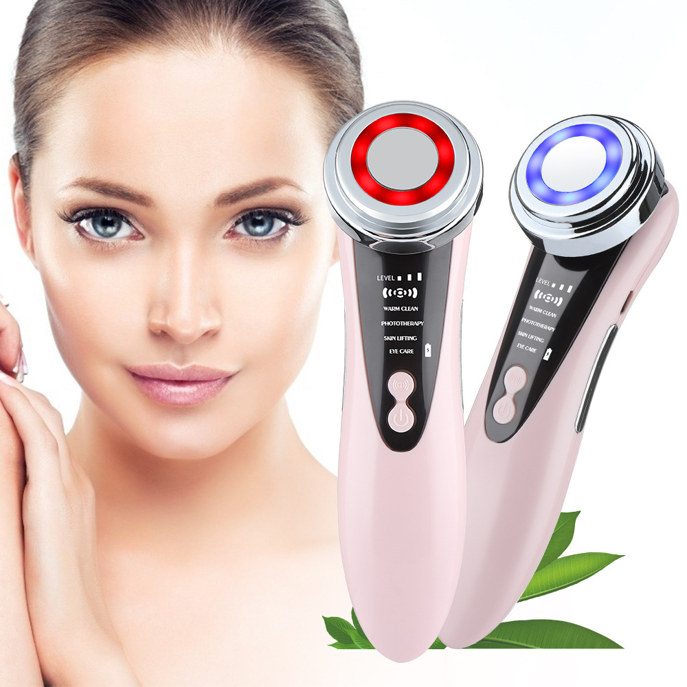 Cross-Border New Red and Blue Light Hot Compress Massage Imported Beauty Instrument Cleansing Skin Rejuvenation Colored Light Beauty Instrument
