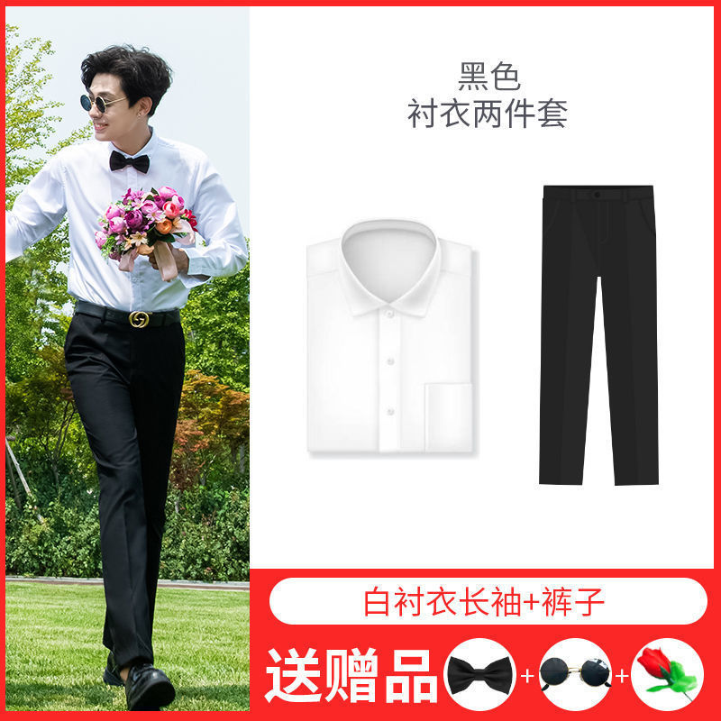 連れ合い服男兄弟団装夏シャツズボン新郎結婚ドレス馬甲三点セットスーツセット|undefined