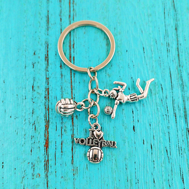 Cross-Border European and American Alloy Electroplated Ancient Silver Super Bowl Sports Ball Baseball Softball Volleyball Rugby Keychain