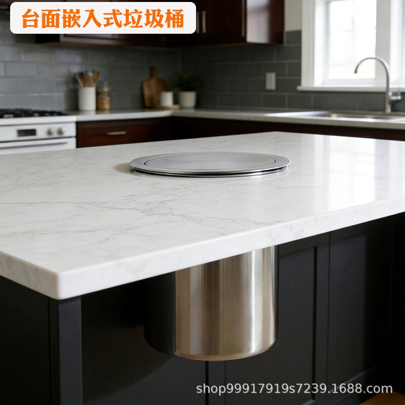 Round Built-In Trash Can, Stainless Steel, Large and Small Sizes, for Kitchen Countertop, Wall-Mounted, Under-Sink Hanging Round Built-In Trash Can, Stainless Steel, Large and Small Sizes, for Kitchen Countertop, Wall-Mounted, Under-Sink Hanging
