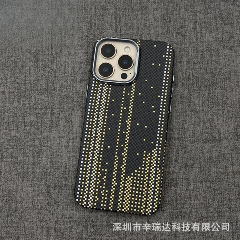 适用iPhone17ProMax手机壳夜光磁吸鎏金苹果16碳纤维纹防摔保护套|undefined