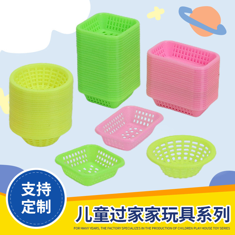 Trendy New Fun Mini Plastic Baskets Miniature Food Toys DIY Display Items Draining Baskets Pretend Play Toys