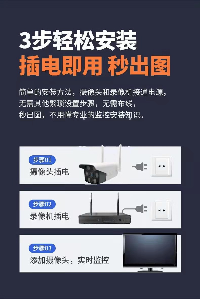Wireless 360-degree rotating camera HD monitor complete set equipment home outdoor store commercial remote control
