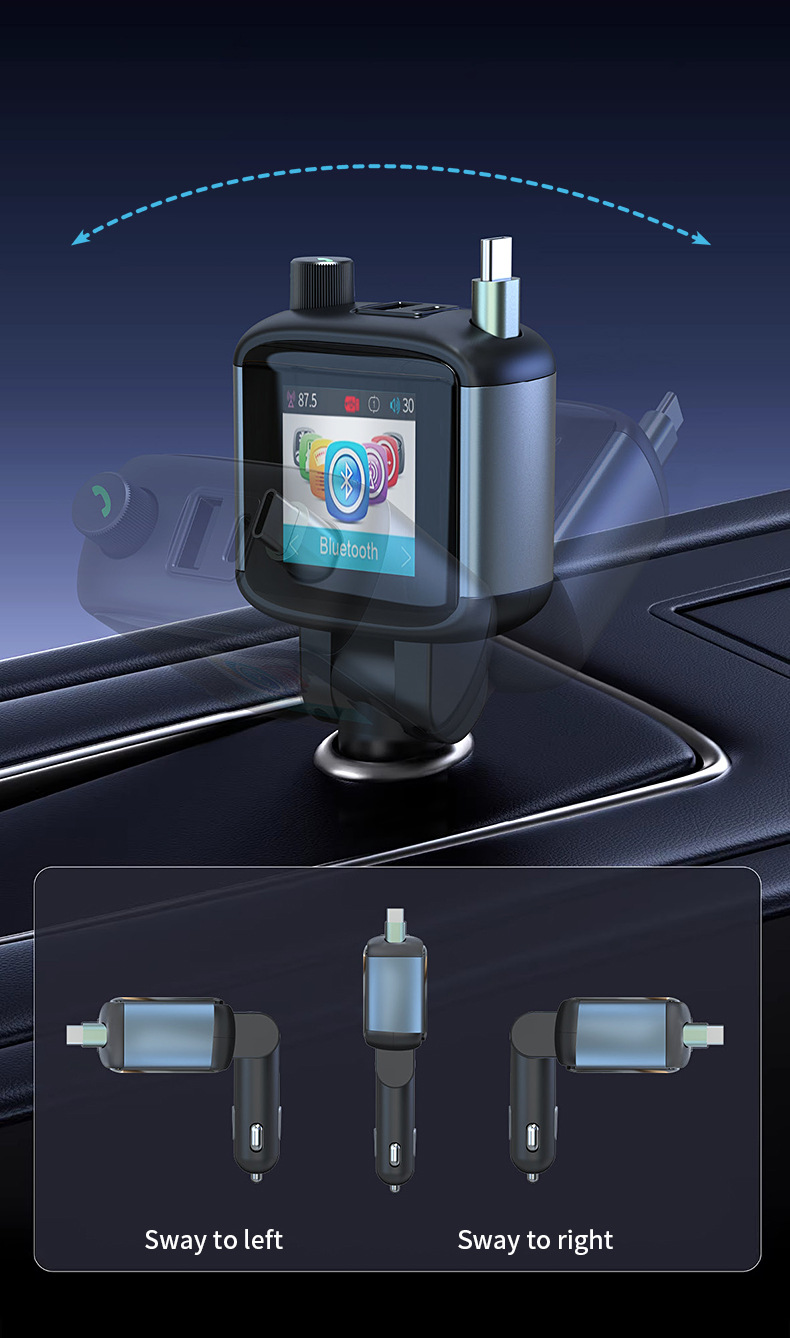 Car-mounted color display screen Bluetooth FM transmitter hands-free calling PD65W fast charging charger MP3 player