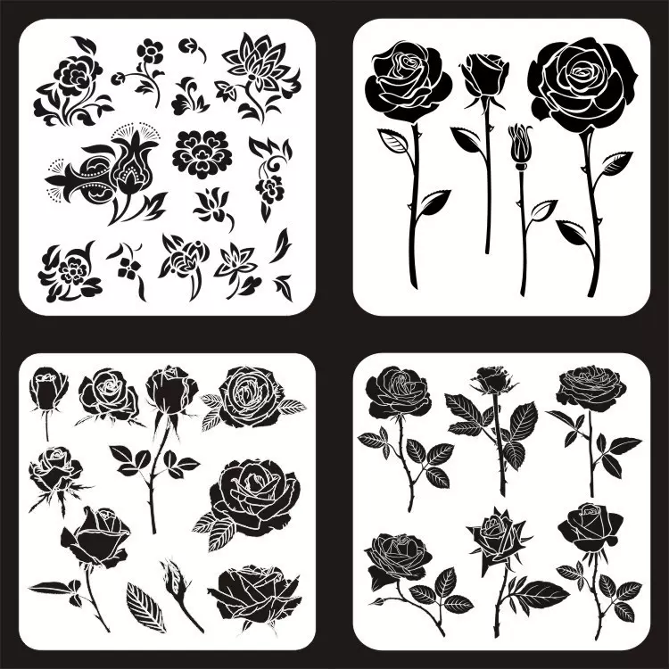 跨境玫瑰花主题儿童绘画镂空辅助模板欧美墙体喷绘图案可定制图形