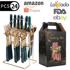 Amazon人気ステンレス食器24点セットナイフフォークスプーンセット収納付き食器棚ギフトボックスセット贈答品