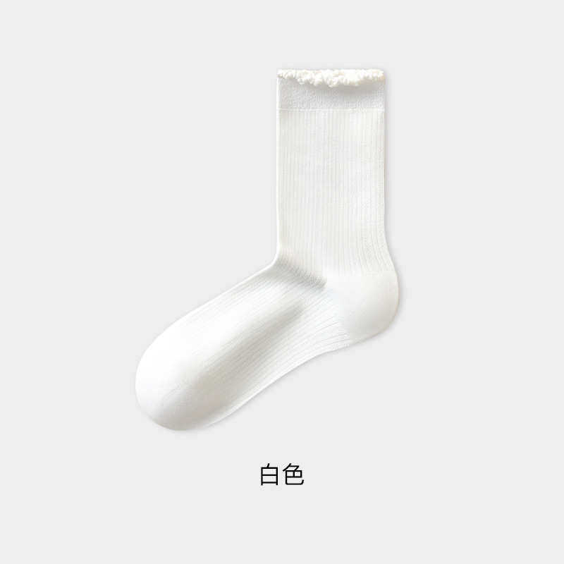 纯棉袜子女秋款透气白色中筒堆堆袜防臭吸汗花边无骨月子袜棉袜|undefined