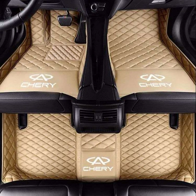 Modelə uyğun ayaqaltı — coverage car floor mats - tiggo-3x-single-layer-beige-with-car-logo